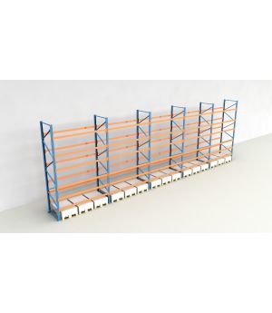 Schwerlastregal Palettenregal NEDCON 2.500x14100x1.100 mm (HxBxT), Einfachregal, 7 Lagerebenen, 3.000 kg Fachlast, Keine Böden