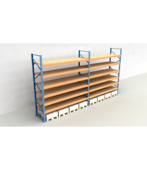 Schwerlastregal Palettenregal NEDCON 2.500x7500x1.100 mm (HxBxT), Einfachregal, 7 Lagerebenen, 3.000 kg Fachlast, mit Spanplatten