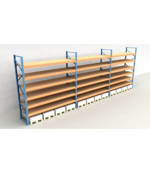 Schwerlastregal Palettenregal NEDCON 2.500x11200x1.100 mm (HxBxT), Einfachregal, 7 Lagerebenen, 3.000 kg Fachlast, mit Spanplatten