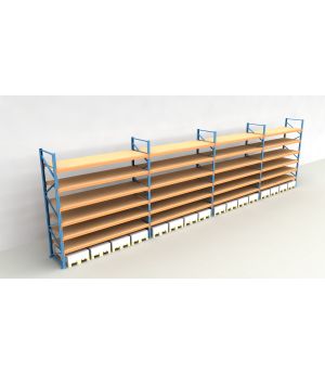 Schwerlastregal Palettenregal NEDCON 2.500x14900x1.100 mm (HxBxT), Einfachregal, 7 Lagerebenen, 3.000 kg Fachlast, mit Spanplatten
