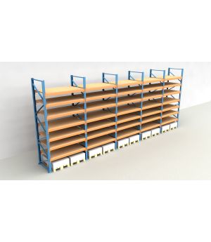 Schwerlastregal Palettenregal NEDCON 2.500x9725x1.100 mm (HxBxT), Einfachregal, 8 Lagerebenen, 3.000 kg Fachlast, mit Spanplatten
