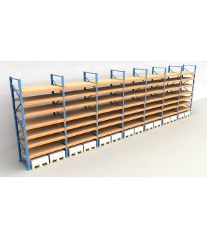 Schwerlastregal Palettenregal NEDCON 2.500x13575x1.100 mm (HxBxT), Einfachregal, 8 Lagerebenen, 3.000 kg Fachlast, mit Spanplatten