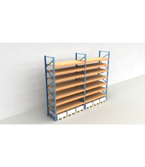 Schwerlastregal Palettenregal NEDCON 2.500x5700x1.100 mm (HxBxT), Einfachregal, 8 Lagerebenen, 3.000 kg Fachlast, mit Spanplatten