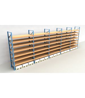 Schwerlastregal Palettenregal NEDCON 2.500x14100x1.100 mm (HxBxT), Einfachregal, 8 Lagerebenen, 3.000 kg Fachlast, mit Spanplatten