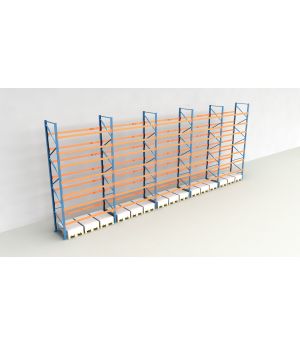 Schwerlastregal Palettenregal NEDCON 2.500x14100x1.100 mm (HxBxT), Einfachregal, 8 Lagerebenen, 3.000 kg Fachlast, Keine Böden