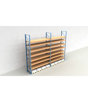 Schwerlastregal Palettenregal NEDCON 2.500x7500x1.100 mm (HxBxT), Einfachregal, 8 Lagerebenen, 3.000 kg Fachlast, mit Spanplatten