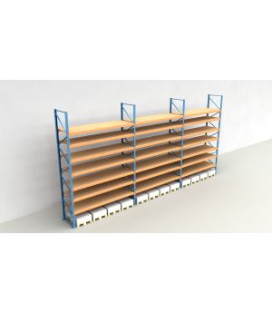 Schwerlastregal Palettenregal NEDCON 2.500x11200x1.100 mm (HxBxT), Einfachregal, 8 Lagerebenen, 3.000 kg Fachlast, mit Spanplatten