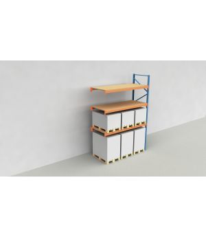 Schwerlastregal Palettenregal NEDCON 2.500x2.700x1.100 mm (HxBxT), Anbauregal, 4 Lagerebenen, 3.000 kg Fachlast, mit Spanplatten