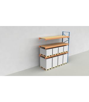 Schwerlastregal Palettenregal NEDCON 2.500x3.600x1.100 mm (HxBxT), Anbauregal, 4 Lagerebenen, 3.000 kg Fachlast, mit Spanplatten