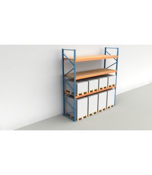 Schwerlastregal Palettenregal NEDCON 2.500x3.600x1.100 mm (HxBxT), Grundregal, 4 Lagerebenen, 3.000 kg Fachlast, mit Spanplatten