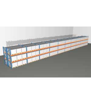 Schwerlastregal Palettenregal NEDCON 2.500x28100x2.400 mm (HxBxT), Doppelregal, 3 Lagerebenen, 3.000 kg Fachlast, Keine Böden