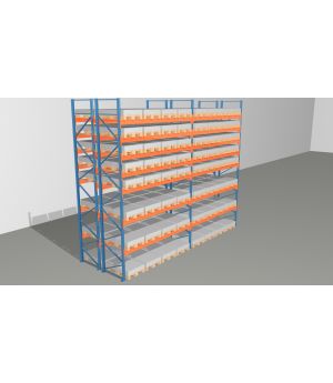 Schwerlastregal Palettenregal NEDCON 2.500x7500x2.400 mm (HxBxT), Doppelregal, 8 Lagerebenen, 3.000 kg Fachlast, Keine Böden
