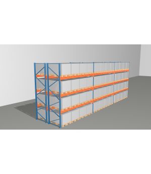 Schwerlastregal Palettenregal NEDCON 2.500x11200x2.400 mm (HxBxT), Doppelregal, 4 Lagerebenen, 3.000 kg Fachlast, Keine Böden