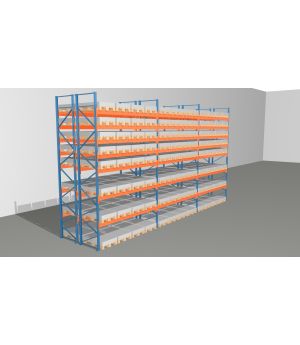 Schwerlastregal Palettenregal NEDCON 2.500x11200x2.400 mm (HxBxT), Doppelregal, 8 Lagerebenen, 3.000 kg Fachlast, Keine Böden