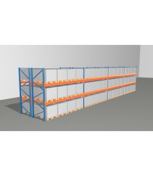 Schwerlastregal Palettenregal NEDCON 2.500x14900x2.400 mm (HxBxT), Doppelregal, 3 Lagerebenen, 3.000 kg Fachlast, Keine Böden