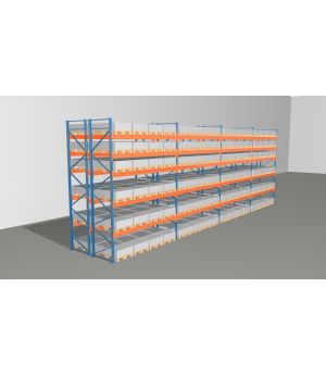 Schwerlastregal Palettenregal NEDCON 2.500x14900x2.400 mm (HxBxT), Doppelregal, 6 Lagerebenen, 3.000 kg Fachlast, Keine Böden