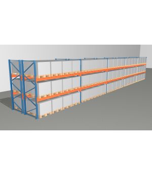 Schwerlastregal Palettenregal NEDCON 2.500x18600x2.400 mm (HxBxT), Doppelregal, 3 Lagerebenen, 3.000 kg Fachlast, Keine Böden