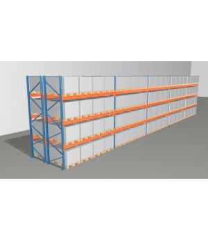 Schwerlastregal Palettenregal NEDCON 2.500x18600x2.400 mm (HxBxT), Doppelregal, 4 Lagerebenen, 3.000 kg Fachlast, Keine Böden
