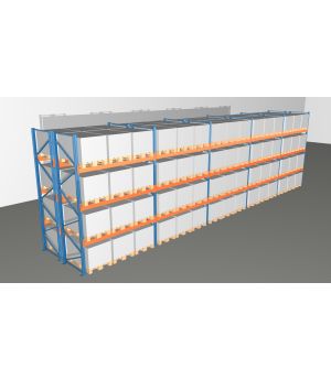 Schwerlastregal Palettenregal NEDCON 2.500x14100x2.400 mm (HxBxT), Doppelregal, 4 Lagerebenen, 3.000 kg Fachlast, Keine Böden
