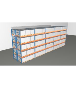 Schwerlastregal Palettenregal NEDCON 2.500x14100x2.400 mm (HxBxT), Doppelregal, 5 Lagerebenen, 3.000 kg Fachlast, Keine Böden