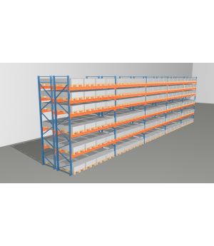 Schwerlastregal Palettenregal NEDCON 2.500x18600x2.400 mm (HxBxT), Doppelregal, 6 Lagerebenen, 3.000 kg Fachlast, Keine Böden