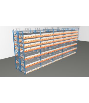 Schwerlastregal Palettenregal NEDCON 2.500x14100x2.400 mm (HxBxT), Doppelregal, 7 Lagerebenen, 3.000 kg Fachlast, Keine Böden
