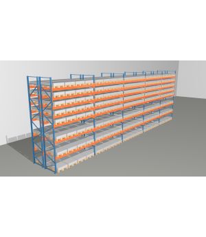 Schwerlastregal Palettenregal NEDCON 2.500x18600x2.400 mm (HxBxT), Doppelregal, 8 Lagerebenen, 3.000 kg Fachlast, Keine Böden
