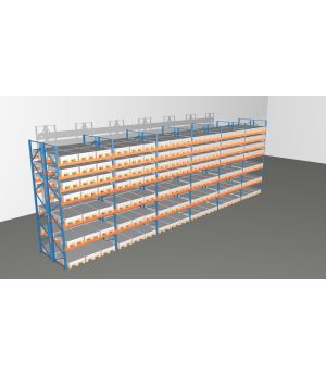 Schwerlastregal Palettenregal NEDCON 2.500x16900x2.400 mm (HxBxT), Doppelregal, 7 Lagerebenen, 3.000 kg Fachlast, Keine Böden
