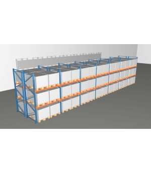 Schwerlastregal Palettenregal NEDCON 2.500x13575x2.400 mm (HxBxT), Doppelregal, 3 Lagerebenen, 3.000 kg Fachlast, Keine Böden