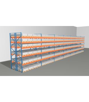 Schwerlastregal Palettenregal NEDCON 2.500x26000x2.400 mm (HxBxT), Doppelregal, 6 Lagerebenen, 3.000 kg Fachlast, Keine Böden