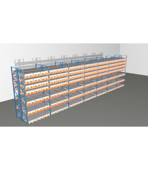 Schwerlastregal Palettenregal NEDCON 2.500x19700x2.400 mm (HxBxT), Doppelregal, 7 Lagerebenen, 3.000 kg Fachlast, Keine Böden