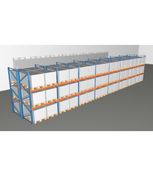 Schwerlastregal Palettenregal NEDCON 2.500x15500x2.400 mm (HxBxT), Doppelregal, 3 Lagerebenen, 3.000 kg Fachlast, Keine Böden