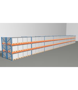 Schwerlastregal Palettenregal NEDCON 2.500x29700x2.400 mm (HxBxT), Doppelregal, 3 Lagerebenen, 3.000 kg Fachlast, Keine Böden