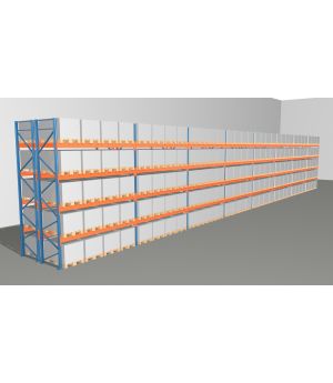Schwerlastregal Palettenregal NEDCON 2.500x29700x2.400 mm (HxBxT), Doppelregal, 5 Lagerebenen, 3.000 kg Fachlast, Keine Böden