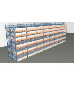 Schwerlastregal Palettenregal NEDCON 2.500x15500x2.400 mm (HxBxT), Doppelregal, 6 Lagerebenen, 3.000 kg Fachlast, Keine Böden