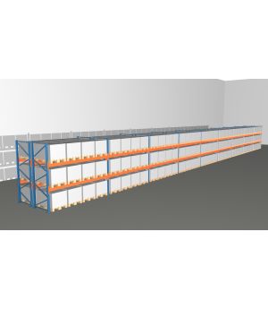Schwerlastregal Palettenregal NEDCON 2.500x33400x2.400 mm (HxBxT), Doppelregal, 3 Lagerebenen, 3.000 kg Fachlast, Keine Böden