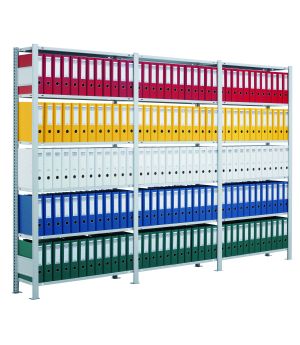 Büroregal Steckregal Anbauregal 2000x750x300 mm, 6 Fachböden, 85 kg Fachlast, Kreuzstrebe, schwarz/RAL 7035 lichtgrau, ohne Anschlagleiste