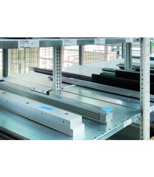 Schwerlastregal Doppel-Grundregal 3000x1000x(2x300) mm, 2x7 Fachböden, 250 kg Fachlast Längenriegel, RAL 7035 lichtgrau