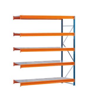 Weitspannregal W100 Anbauregal 2000x1785x1200 mm (HxBxT) 3 Ebenen mit Stahlpaneelen, Fachlast 557 kg