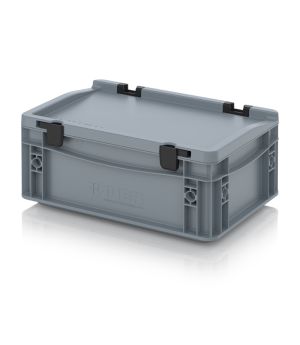 Eurobehälter mit Scharnierdeckel ED 32/12 HG in silbergrau (RAL 7001), 300 × 200 mm