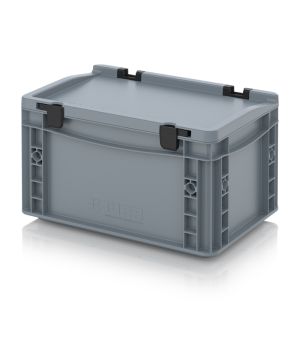 Eurobehälter mit Scharnierdeckel ED 32/17 HG in silbergrau (RAL 7001), 300 × 200 mm