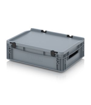Eurobehälter mit Scharnierdeckel ED 43/12 in silbergrau (RAL 7001), 400 × 300 mm