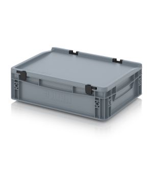 Eurobehälter mit Scharnierdeckel ED 43/12 HG in silbergrau (RAL 7001), 400 × 300 mm