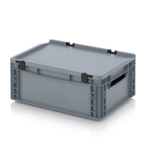 Eurobehälter mit Scharnierdeckel ED 43/17 in silbergrau (RAL 7001), 400 × 300 mm