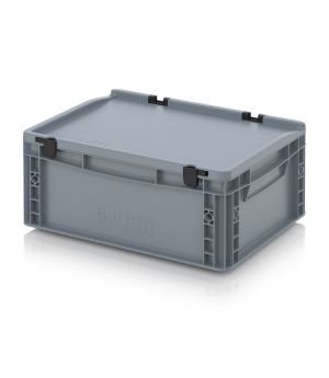 Eurobehälter mit Scharnierdeckel ED 43/17 HG in silbergrau (RAL 7001), 400 × 300 mm