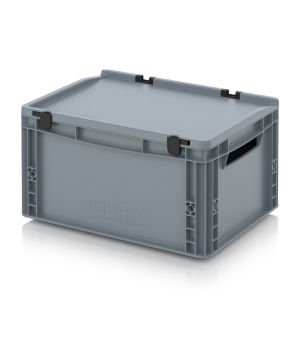 Eurobehälter mit Scharnierdeckel ED 43/22 in silbergrau (RAL 7001), 400 × 300 mm