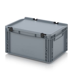 Eurobehälter mit Scharnierdeckel ED 43/22 HG in silbergrau (RAL 7001), 400 × 300 mm
