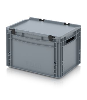 Eurobehälter mit Scharnierdeckel ED 43/27 in silbergrau (RAL 7001), 400 × 300 mm
