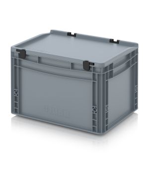 Eurobehälter mit Scharnierdeckel ED 43/27 HG in silbergrau (RAL 7001), 400 × 300 mm