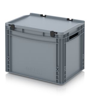 Eurobehälter mit Scharnierdeckel ED 43/32 in silbergrau (RAL 7001), 400 × 300 mm